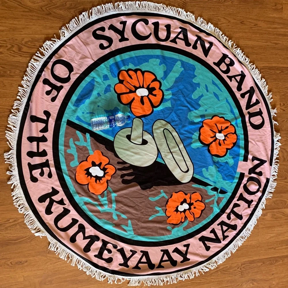Vintage Sycuan Band of the Kumeyaay Nation Mushroom & Flower Round Beach Towel